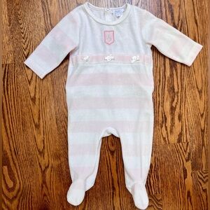 Jacadi Baby Girl Soft Pink & White Velour  Striped Onesie - 6M